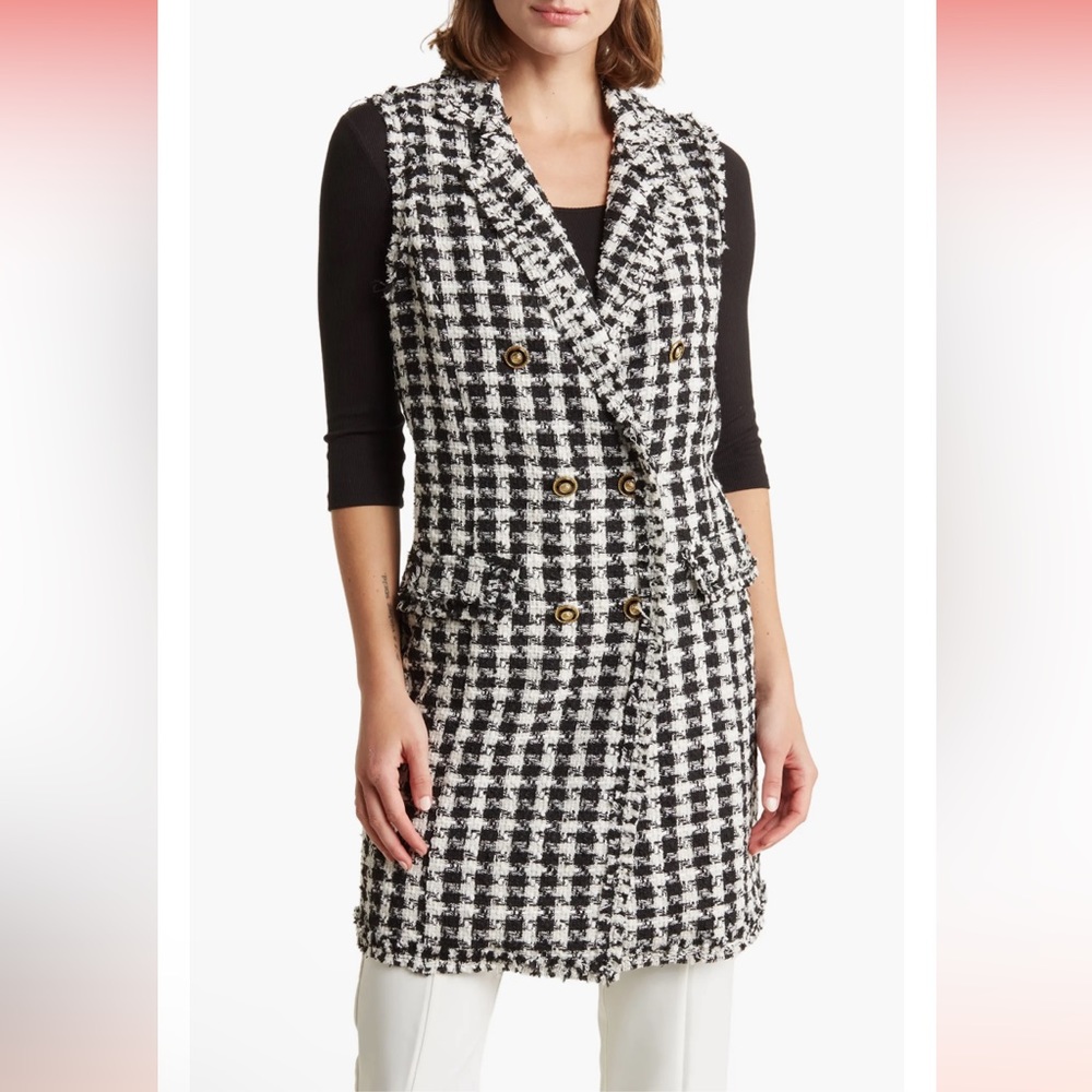 Adrianna Papell Black and White Houndstooth Vest